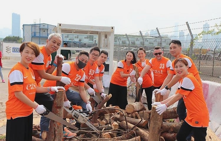 The EAST Hong Kong team collecting logs for their Christmas decorations