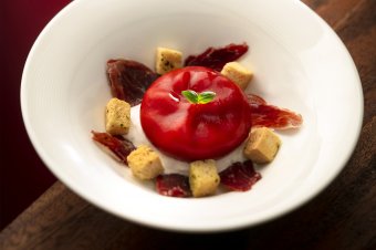 Gazpacho Jelly and Spanish Jamon by Chef Makito Hiratsuka