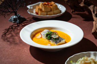 Titanium Set - Steamed Cod Fish with Pumpkin Porridge Dressing