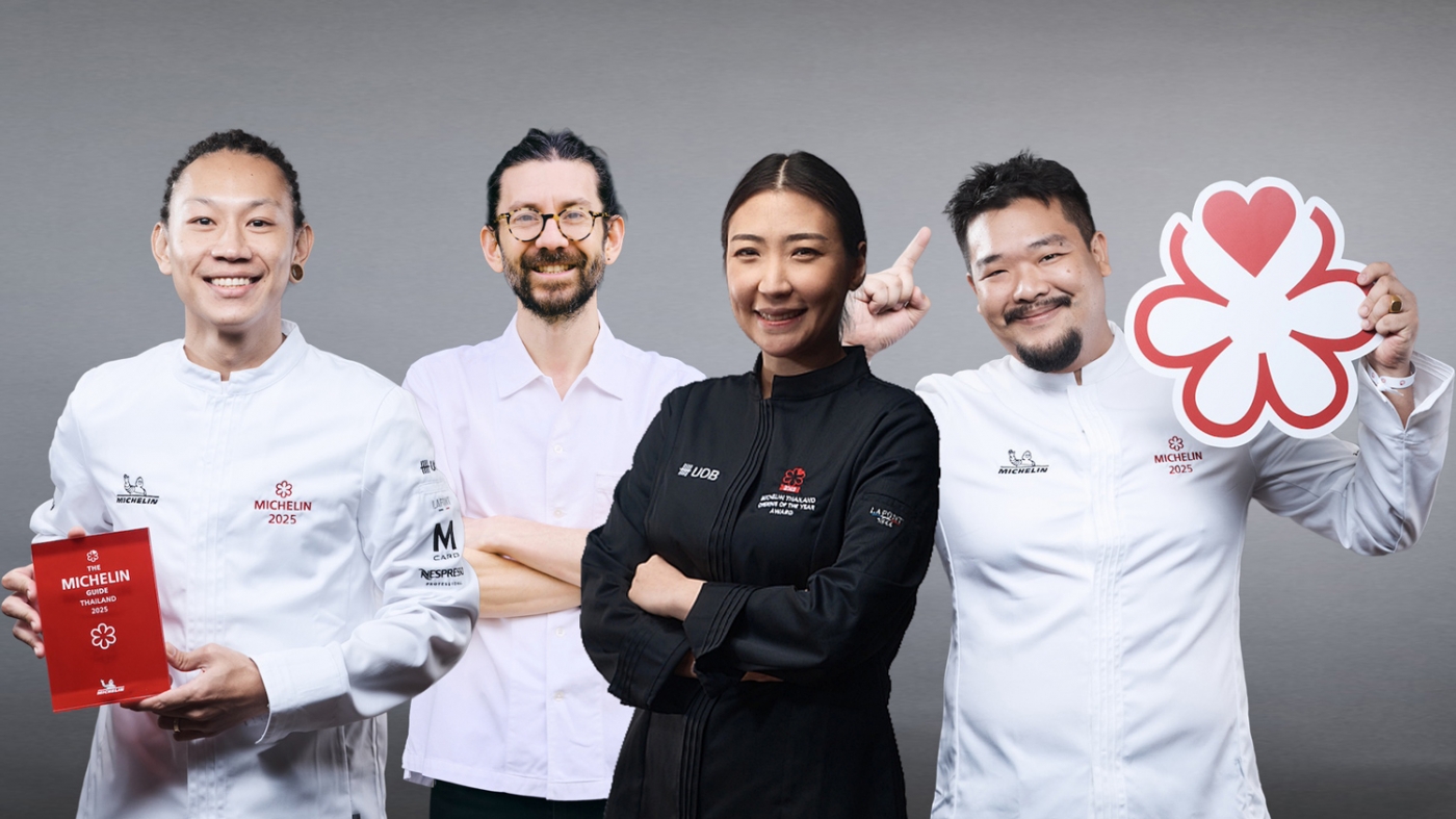 Award-winning alumni (from left): Chef Sittikorn ‘Au’ Chantop, Chef John Chantarasak, Chef Pichaya ‘Pam’ Soontornyanakij, and Chef Parkorn ‘Tan’ Kosiyabong