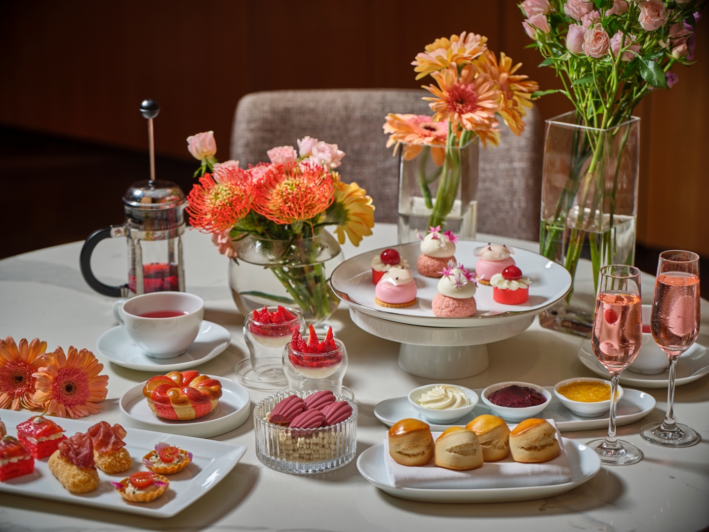 An exquisite selection of pink-inspired creations adds a sweet and stylish flourish to the afternoon.